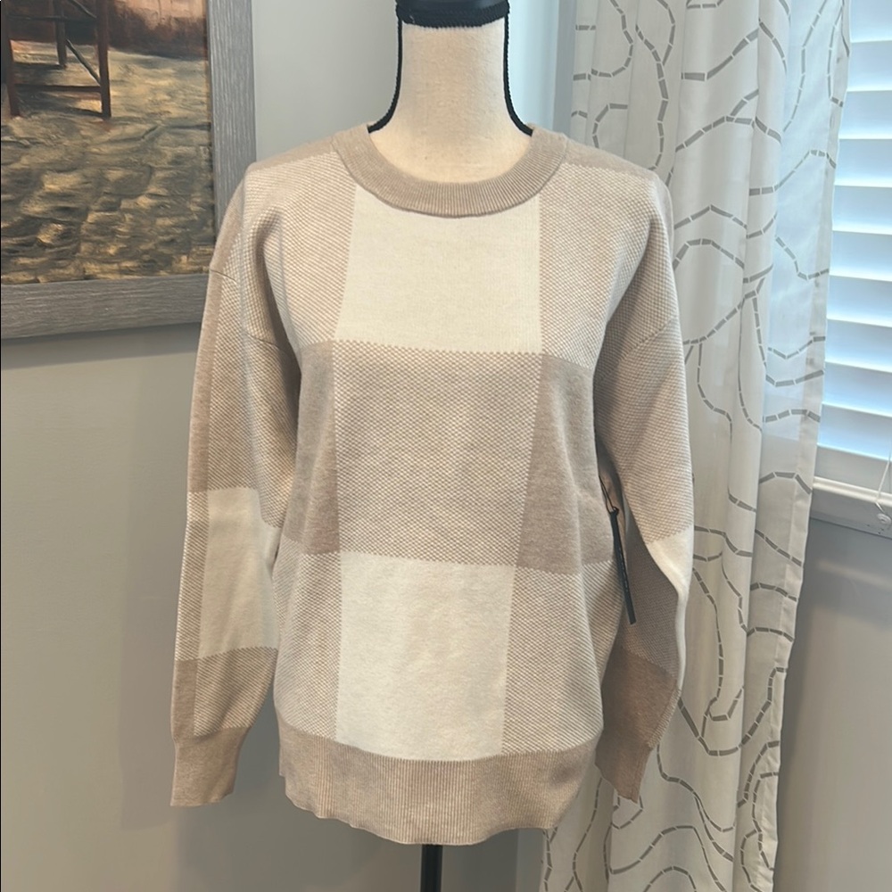 Women's Beige Plaid Sweater